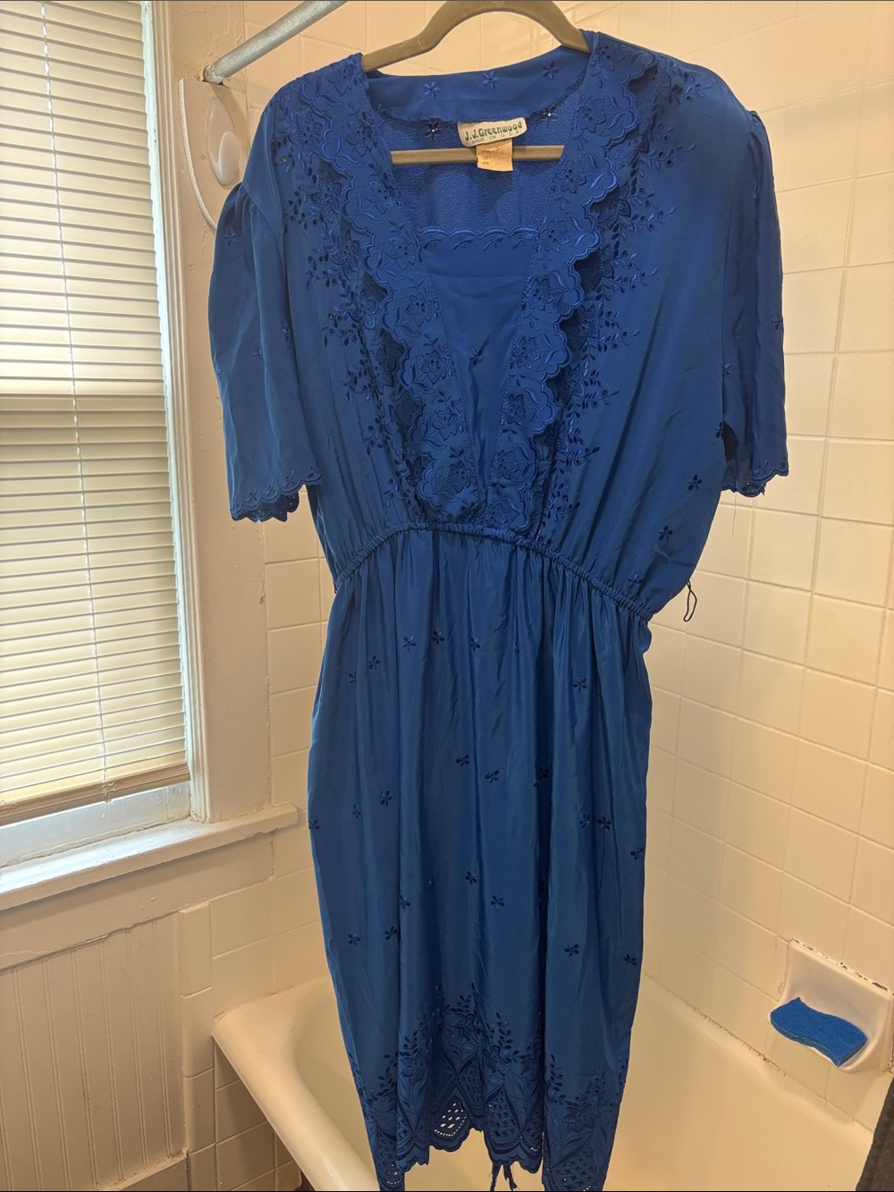 Vintage Blue Embroidered V-Neck Midi Dress by L.L. Bean